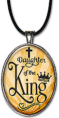 Original art Christian jewelry with the message: Daughter of the King is available as a necklace or keychain.