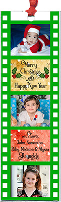 Christmas Filmstrip Bookmark is personalized with your photo and message. Include with or in place of Christmas cards, tie to gifts as package decorations or give out as favors at a holiday party!