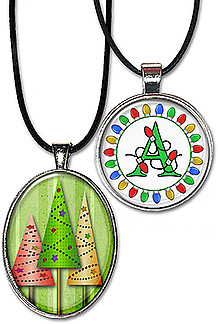 Original, handcrafted, wearable art Christmas jewelry samples: necklaces, pendants & keychains available.