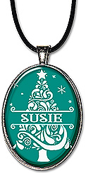 Handcrafted Split Monogram Christmas tree necklace is personalized with any name, in any spelling. Also available as a keychain..