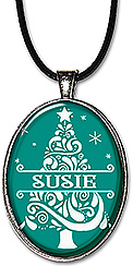 Handcrafted Split Monogram Christmas tree necklace is personalized with any name, in any spelling. Also available as a keychain..