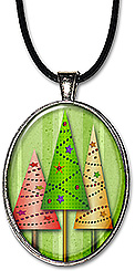 Beautiful handcrafted holiday necklace features a trio of Christmas trees, in your choice of pendant or keychain.
