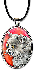Original watercolor art necklace or keychain features a cute gray cat. 