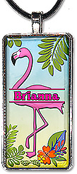 Tropical Flamingo Split Monogram necklace or keychain is personalized with any name, any spelling.