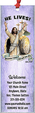 HELP! is our original design for custom bookmarks for church welcome gifts, personalized with your church information for first time visitors.