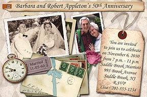 Anniversary Photo Invitation in Memories design with photos scattered with mementos from a life spent together.