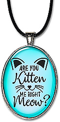 Handcrafted Necklace or Keychain with a cat face and the whimsical question: are you kitten me right meow?