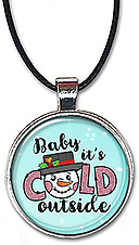 Handcrafted Christmas necklace with snowman in the message 'baby it's cold outside', in your choice of pendant or keychain.