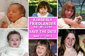 Bar Mitzvah and Bat Mitzvah Photo Save The Date Cards feature 6 of your favorite photos in black and white or color with your message to save the date.