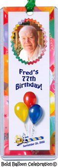 Bold Balloon Celebration - Photo Birthday Bookmark favors with your photo and personalization.