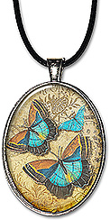 Original art Vintage Blue Butterflies necklace pendant is also available as a keychain.