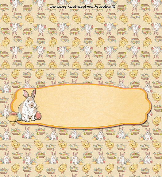 Free Printable Easter Candy Bar Wrapper, features a pattern with Easter bunnies, chicks, eggs and baskets with room to write your message on the front. Easy instructions for a standard 1.5 oz chocolate bar.