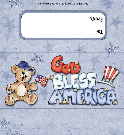 God Bless America Patriotic Free Printable Candy Bar Wrapper, ready to personalize with your  message.