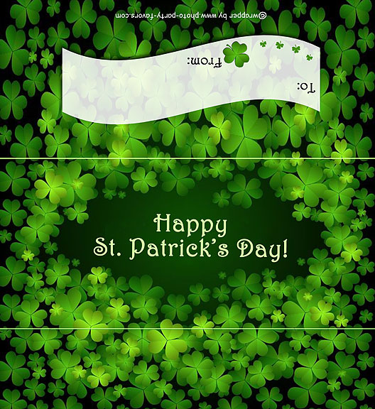 St. Patrick's Day Shamrocks Free Printable 1.55 oz. Candy Bar Wrapper, ready to personalize with your  message.
