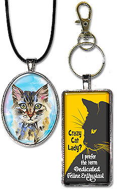 Original wearable cat art jewelry: necklaces, pendants & keychains; is a great gift for anyone who loves cats.