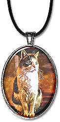 Handcrafted original art watercolor cat necklace or keychain features a beautiful tabby and white kitty.