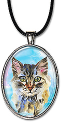 Original watercolor art striped cat, tabby, Maine Coon is available as a handcrafted necklace or keychain.