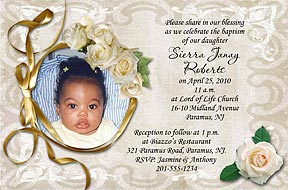 White Roses Christening Invitation