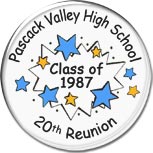 Class reunion magnet favors in Starburst design are personalized with your school name, colors and year.