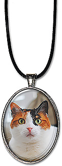 Custom Oval Photo necklace or keychain is personalized with your photo. A name or date can be added, and makes a unique gift for a cat lover.