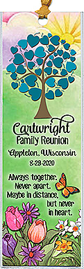 Family reunion bookmark favors in the Always Together design are personalized with your family, reunion date and location.