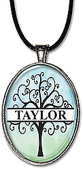 Original art name necklace or keychain features a tree split monogram, as a tree of life or for family reunion.