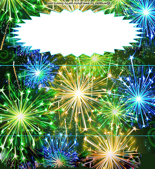 Fireworks Free Printable Candy Bar Wrapper for 4th of July or any celebration.  Fits a 1.5 oz. Hershey bar, ready to personalize with your message on back.