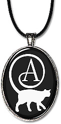This cat monogram jewelry, is personalized with any initial, and is available as a necklace or keychain.