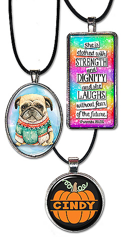Original wearable art jewelry: necklaces, pendants & keychains; custom photo, personalized names & many other categories.