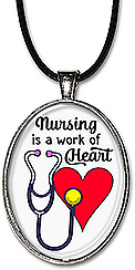 Nursing Is A Work of Heart necklace is available as either a pendant or a keychain.