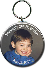 Personalized photo key rings, magnets, pin-backed buttons and pocket mirrors from your photo make unique party favors and keepsakes.