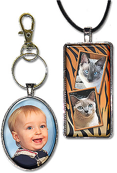 Custom, handcrafted, personalized photo jewelry samples: necklaces, pendants & keychains available.