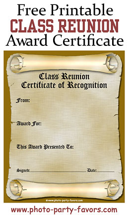 free printable class reunion awards certificate plus over 50 ideas for class reunion awards