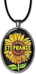 Sunflower split monogram name necklace or keychain can be personalized in any name, with any spelling.