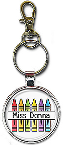 Personalized Teacher name keychain or necklace features a colorful crayon split monogram.