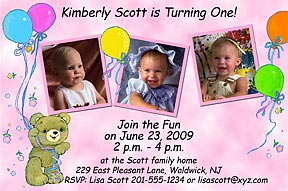  Teddy Balloons Photo Birthday Invitation