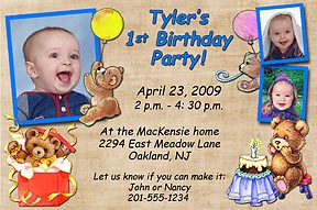  Teddy Party Photo Birthday Invitation