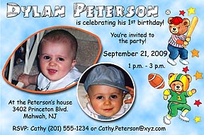 Teddy Sports Party Photo Birthday Invitation