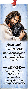 The black sheep is our original design for custom bookmarks for church welcome gifts, personalized with your church information for first time visitors.