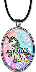 This handcrafted magical unicorn split monogram necklace can be personalized in any name, in any spelling, and is also available as a keychain.