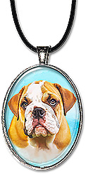 Handcrafted original watercolor art bulldog necklace is also available as a keychain.