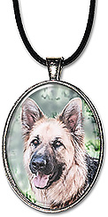 Original watercolor art pendant or keychain features a German Shepherd dog.