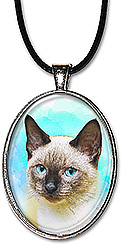Original art watercolor siamese cat necklace is also available as a keychain.