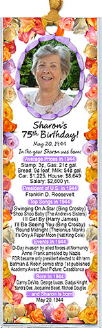Year You Were Born Spring Birthday Bookmark Favors are personalized with your photo and fun facts from the guest of honor's birth year.
