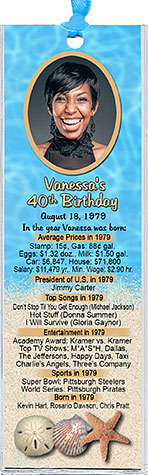 Year You Were Born Summer Birthday Bookmark Favors are personalized with your photo and fun facts from the guest of honor's birth year.