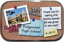 Unfilled Bulletin Board Class Reunion Mint Tins personalized with your school photo, name, year and colors