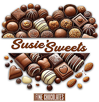 A chocolatier commissioned this graphic design for their candy shop for advertising, box labels and business cards.