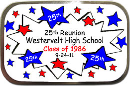 Starburst Class Reunion Mint Tins personalized with your school colors, name and year